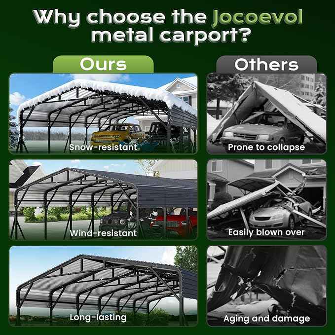 20x30FT Heavy Duty Metal Carport, Outdoor Portable Car Garage w/Reinforced Support Rods & Windproof Ground Anchors, All-Season Versatile Outdoor Shelter for 3 Car, Boats, Truck