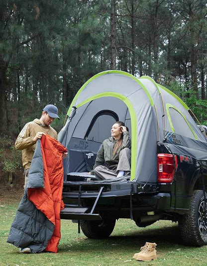JOYTUTUS Pickup Truck Tent 2.0, Waterproof PU2000mm Double Layer for 2 Person, Portable Truck Bed Tent with Rainfly, 5.5'-5.8' Camping Preferred - Green, Aluminum Poles