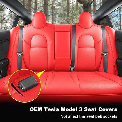 Tesla Model 3 Car Seat Covers Nappa Leather Car Interior Seat Airbag Compatible Cushion Cover Full Set Custom Fit 2023 2022 2021 2020 2019 2018, Nappa Bright Red