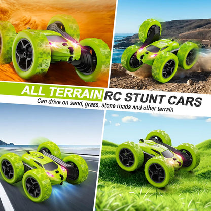 Remote Control Car for Kids Ages 6+, RC Cars Stunt Car Toy 4WD Double Sided 360° Rotating Remote Control with Headlights, Birthday Xmas Gifts for Boys 6 7 8 9 10 11 12 Green - AutoBay