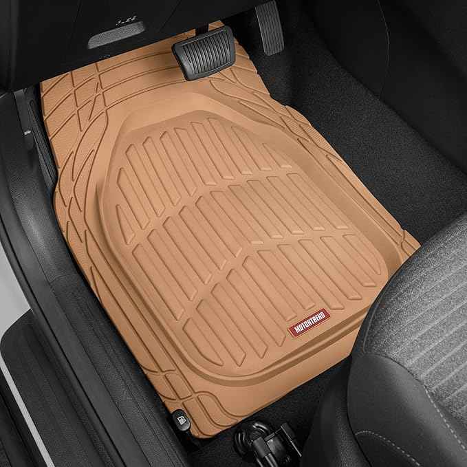 BDK Beige Heavy Duty Front & Rear Rubber Floor Mats Universal Liners for Car SUV Van & Truck, All Weather Protection with Anti-Slip Nibs, Fit Contours of Most Vehicles