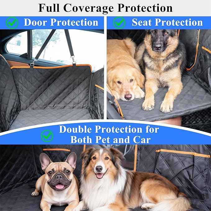 Hard Bottom Back Seat Extender for Dogs, Waterproof Dog Car Seat Cover, 420lb Support, 600D Heavy Duty Car Seat Protector Dog Hammock for Sedan, SUV, Small Truck(Black & Orange)