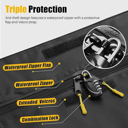 ARKSEN Waterproof Hitch Cargo Carrier Bag with Combination Lock for Truck SUV RV Trailer- Include Net, Heavy Duty Stainless Steel Hitch Tightener, Anti-Rattle Stabilizer, 2 pcs 19.7Ft Straps