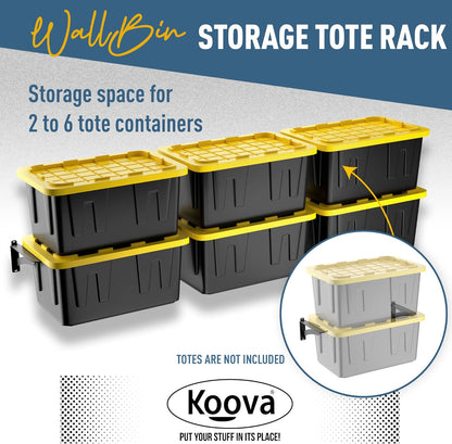 Koova Wall Mounted Tote Rack Storage System, Fits 27-Gallon Black and Yellow Commander Style Bins, Wall Mount Bracket Shelves for Garage Organization, Heavy Duty Steel, Made in USA (1-Piece Add-on)