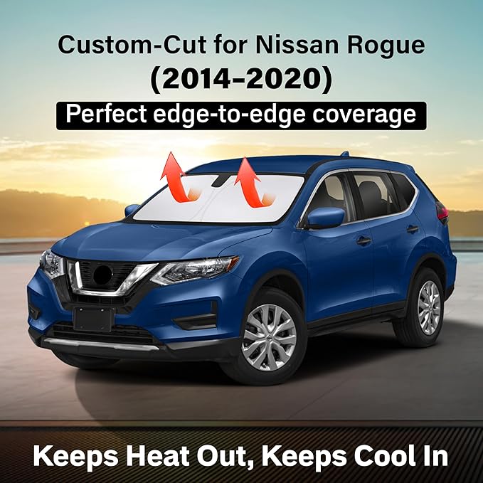 EcoNour Windshield Sun Shade Compatible for Nissan Rogue 2014–2020 | SUV Front Window Sunshade | Foldable 4-Layer Sun Visor Protector | UV & Heat Blocking | Keeps Interior Cooler