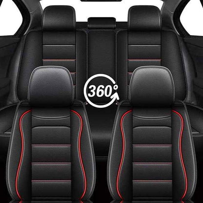 Car Seat Covers for Hyundai Santa Cruz 2022-2025 2026: Luxury Leather Striped Automotive Seat Cover Waterproof Seat Protectors Compatible Airbag (5 Seats,Black)