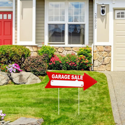 Wenqik 12 Pcs Garage Sale Signs with Stakes Double Sided Neon Arrow Signs with Stakes 17 x 6 Inches High Visibility This Way Plastic Garage Sale Decoration(Red and White)
