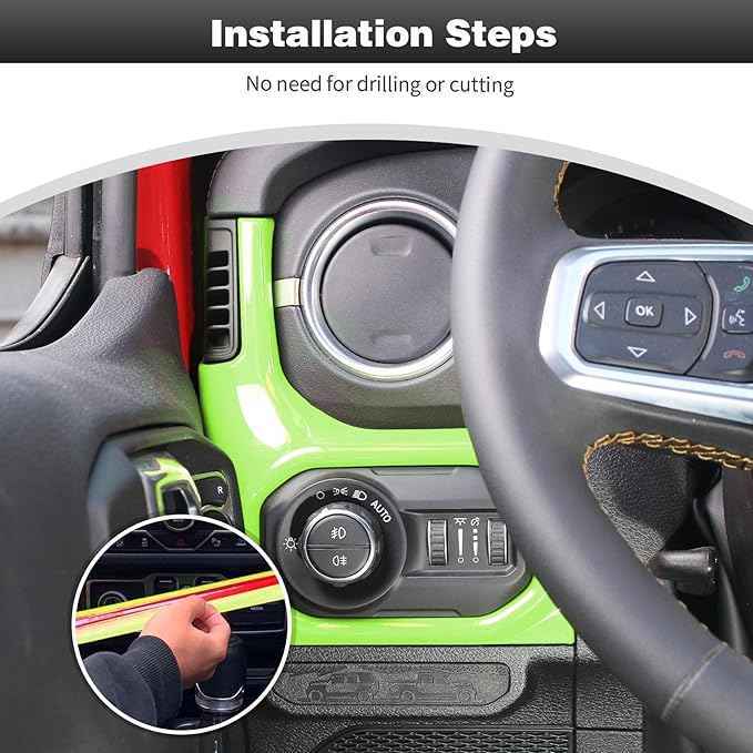 CheroCar for JL Center Console Headlight Air Conditioning Control Panel & Co-Pilot Handle Panel Interior Accessories fit for Jeep Wrangler JL JLU 2024+,Light Green