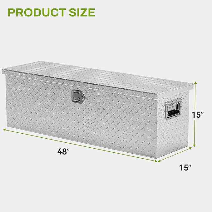 AUTOSAVER88 48 Inch Truck Bed Tool Box, Heavy Duty Aluminum Diamond Plate Tool Box Chest, Waterproof Chest Storage Box with Sliding Shelf and Lock for Trucks, Trailers, RVs, Warehouses