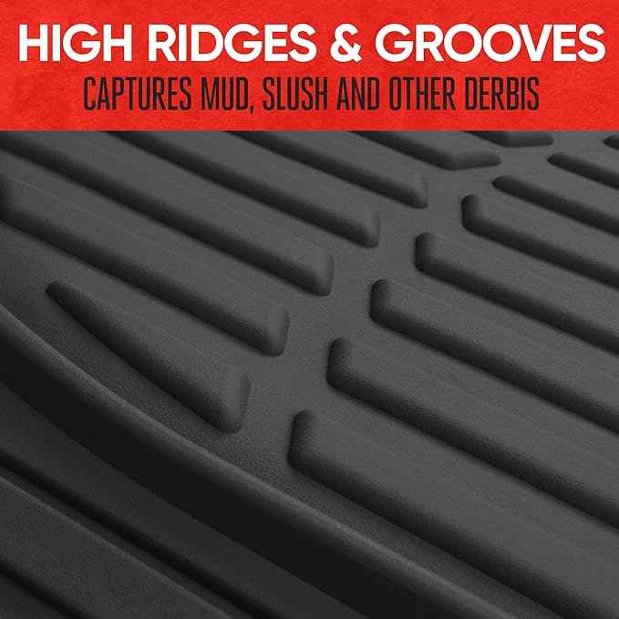Motor Trend FlexTough Floor Mats for Cars, Black Deep Dish All-Weather Car Mats, Waterproof Trim-to Fit Automotive Floor Mats for Cars Trucks SUV, Universal Floor Liner Car Accessories