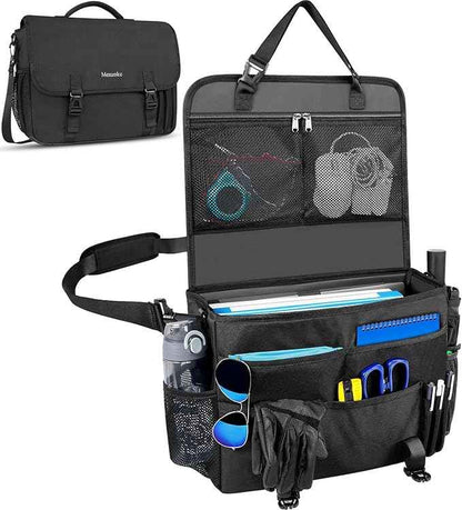 MENZOKE Car Front Seat Organizer, Patrol Bag Law Enforcement, Hanging Passenger Seat Car Organizer with 17 Inch Laptop Storage, Adjustable Strap Backseat Organizers for Truck Office, Police, Black