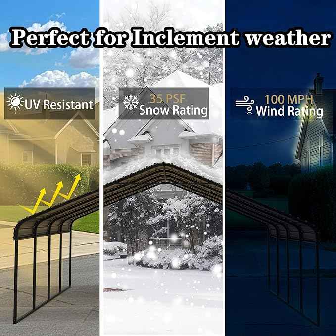 Heavy Duty Metal Carport 20x20 FT Galvanized Steel Carport Shelter for 2 Car Extra Large Canopy for Dual Vehicle, RV Boat Storage All Weather Protection Garage Party Tent (20x20 FT)