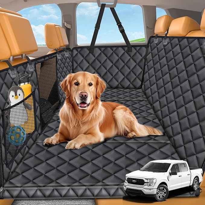 URPOWER XL Dog Backseat Extender for Full-Size Crew Cab Truck, Hard Bottom Dog Car Seat Cover for Back Seat Holds 400lbs, Waterproof Dog Hammock Pet Rear Seat Protector Travel Bed for F150 / Silverado