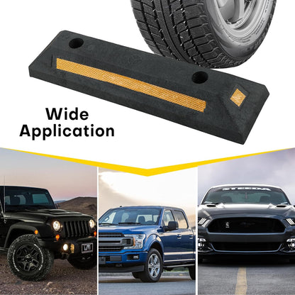 4 Pack Rubber Parking Guide Blocks | Heavy Duty Black Parking Blocks Parking Target Guide with Yellow Reflective Stripes, Wheel Stop Stoppers for Car, Truck, RV, Trailer, and Garage (4 Pack)