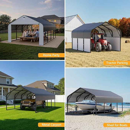 12x20 Metal Carport with Removable Sidewalls, Heavy Duty Car Carport Canopy, 100MPH Wind Resistance for Cars, Boats, Trucks, Outdoor Parties