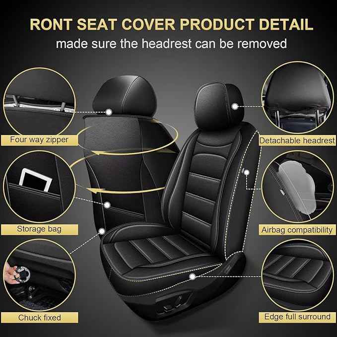 Car Seat Covers Fit for Nissan Altima 2010-2024 2025 2026 : Luxury Leather Automotive Front Seat Covers, Car Seat Protector(2PCS Front, Black)