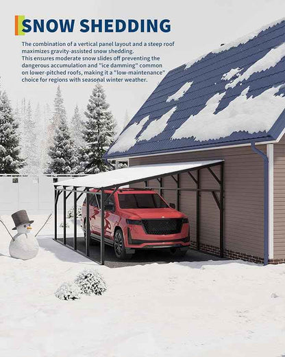 Garvee 12x20 ft Lean-to Metal Carport, Vertical Roof Wall-Mounted Car Port with 11.5° Slope, Heavy-Duty 19-Ga. Steel Frame, 107" to 78" Height Clearance for SUV & Pickup