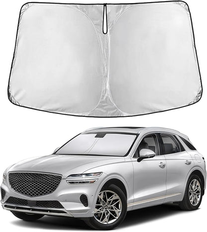 EcoNour Windshield Sun Shade Compatible for Genesis GV70 2022-2026 Front Window Sunshade Foldable Sun Visor UV & Heat Blocking Protection