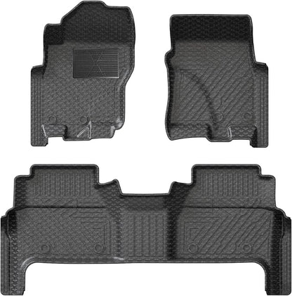 KUST Floor Mats for 2022-2026 Nissan Frontier Accessories (Crew Cab with 2nd Row Under-Seat Storage), All Weather Car Mats 2 Rows Floor Liners, TPE Rubber, Raised Edge, Extra Heel Pad Plate