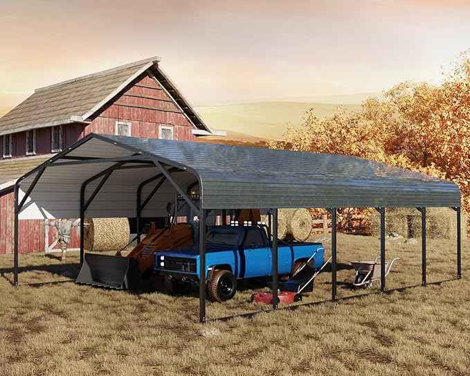 20x26 FT Heavy Duty Metal Carport, 2-Car Garage with Structural Reinforcement, Galvanized Steel Roof, Ground Anchors, 120lbs/Sq.Ft Snow/Wind Resistant Carports, Fits Pickups, Trucks, RVs, Boats