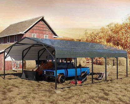 20x26 FT Heavy Duty Metal Carport, 2-Car Garage with Structural Reinforcement, Galvanized Steel Roof, Ground Anchors, 120lbs/Sq.Ft Snow/Wind Resistant Carports, Fits Pickups, Trucks, RVs, Boats