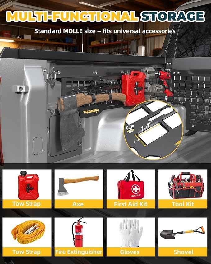Aluminum Side Bed MOLLE Panel Fit for 2022–2026 Ford Maverick, No-Drill Installation, Heavy-Duty Truck Bed Organizer Rack System for Tools Gear Accessories