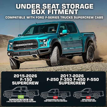 Rear Truck Underseat Storage Box, Fit 2017-2026 Ford F-250 F-350 Super Duty and 2015-2026 Ford F-150 SuperCrew Crew Cab Heavy Duty Rear Under Back Seat Box Organizer, Anti Slip
