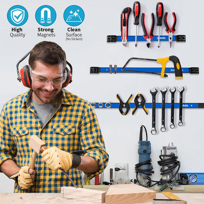 12" 18" 24" Magnetic Tool Holder Strip, Blue Magnet Bar, Metal Tool Organizer Rack for Garage Organization, Easy To Install in Workshop, Mounting Screws Included