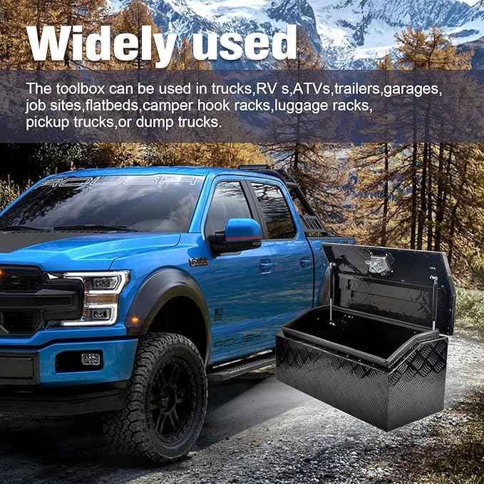 30 Inch Black Aluminum Tool Box Wide Utility Trailer Tongue 5 Bar Tread ToolBox for Pick Up Truck Bed RV ATV Organizer Trailer Storage Tool Box with Lock and Keys (30"x13.2"x13.5")