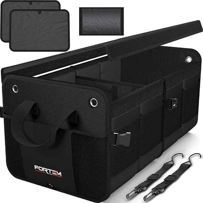 FORTEM Trunk Organizer For SUV Car Organizer and Storage, Multi-Compartment Storage Bag Car Accessories for Women Men, Perfect Christmas Gifts, 1680D Oxford, Non Slip Bottom, Straps, Soft Cover (50L)