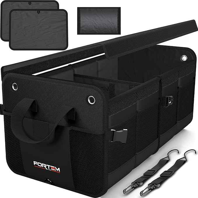 FORTEM Trunk Organizer For SUV Car Organizer and Storage, Collapsible Multi-Compartment Storage Bag Car Accessories for Women Men, 1680D Oxford, Non Slip Bottom, Adjustable Straps, Soft Cover (65L)