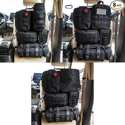 7 PACK Tactical Seat back organizer Truck organizer With 6 Detachable Pouches Universal For Car Truck Ford Jeep Military-Grade Heavier Panels With Multi-functional Packs (8 Pack Black)