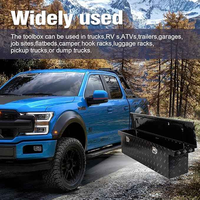 60 Inch Heavy Duty Aluminum Tool Box Wide Utility Trailer Stripes Plated for Pick Up Truck Bed RV ATV Organizer Storage w/Lock and Keys (60"X12"X14")(Only For standard cab or regular CAB)