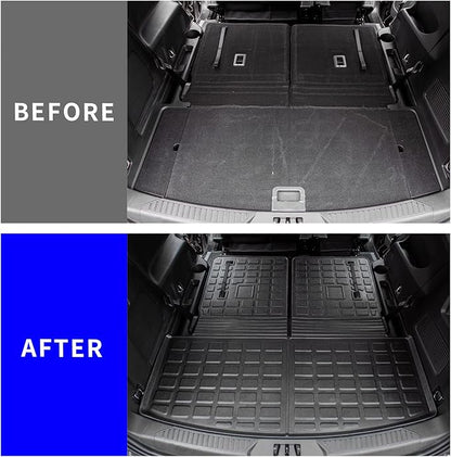 Rongtaod Cargo Mat Compatible with 2020-2025 2026 Ford Explorer 6&7 Passenger Cargo Liner Trunk Mat Back Seat Cover Protector Upgrade 2024 Explorer Accessories (Trunk Mat with Backrest Mat)