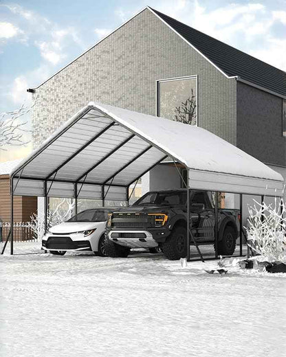 Garveelife 20 ft x20 ft x13 ft Metal Carport for 2 Cars, Heavy Duty Steel Frame for All Weather, Permanent Shelter for Boats, Full-Sized Pickup Trucks, and Tractors, N.W. 800 LBS