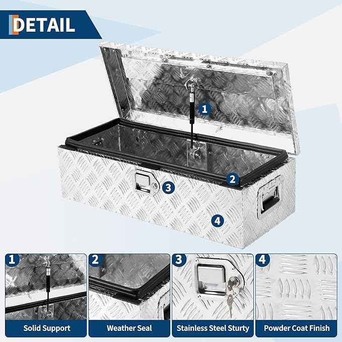 39x13 Inch Heavy Duty Aluminum Truck Tool Box, Waterproof Pickup Bed Storage Organizer with Lock & Keys, Side Handle, Stripes Plate Design for RV Trailer and Truck - Sliver