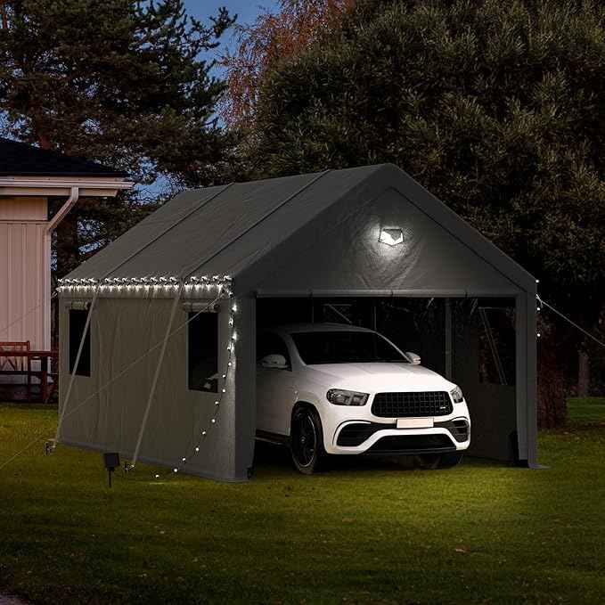 Carports Canopy Heavy Duty, Portable Garage with Sidewalls (10x20, Grey)