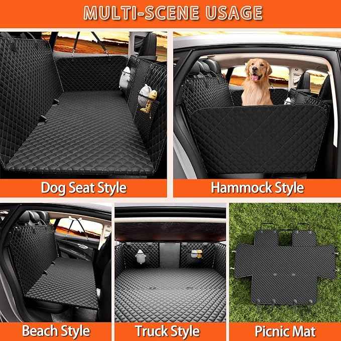 Back Seat Extender for Dogs - Large Space, Waterproof Dog Car Seat Cover for Back Seat with Hard Bottom Holds 420lbs, Upgraded Material Waterproof Pet Car Bed Dog Hammock for Car