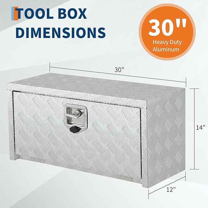 Trailer Tongue Box, Heavy Duty Storage With Lock and Keys, Utility Truck Tool Box Storage Organizer, Tool Chest for Pickup Truck Bed, RV, 30x12 x14 (30x12 x14- Sliver)