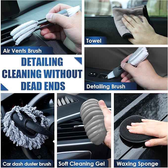 Viewsun 21Pcs Car Cleaning Kit with High Power Handheld Vacuum, Car Wash Mop with Long Handle, Bucket, Detailing Brush Set, Windshield Cleaner, Complete Interior Exterior Washing Supply for Men Women