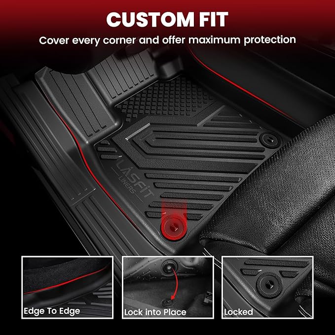 LASFIT Floor Mats & Backrest Mats & Cargo Mat for Hyundai Kona EV Electric 2025 2024 (Not for Gas), All Weather TPE Custom Fit Floor Liners with Full Set Car Mats & Trunk Mats Accessoires, Black