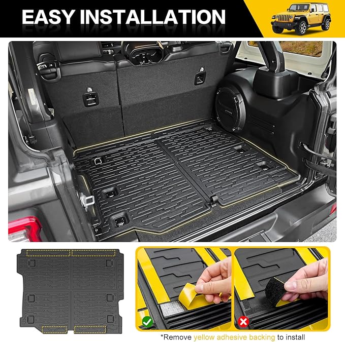 Trunk Mat with Net for 2018-2025 Jeep Wrangler JL Unlimited 4X4 Accessories All Weather Protection Rear Trunk Liner Cargo Net for 18-25 JL JLU Gas Type 4 Door(Not for 4XE)