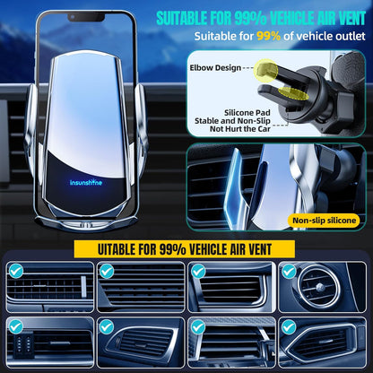 Wireless Car Charger, MAX 15W Fast Charging Auto Clamping, Sensing Phone Holder Mount, fit for iPhone 16 15 14 13 12 Pro Max Xs X, Samsung Galaxy S24 Ultra S23 S22 S21 S20 Note20 (1-Silver)
