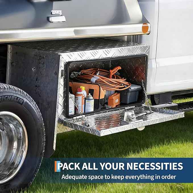 Garvee 24"x14"x16" Underbody Truck Tool Box - Heavy Duty Aluminum Diamond Plate Lockable Storage Box with T-Handle Latch & Keys, Waterproof Pickup Trailer Van Under-Vehicle Cargo Box, Silver