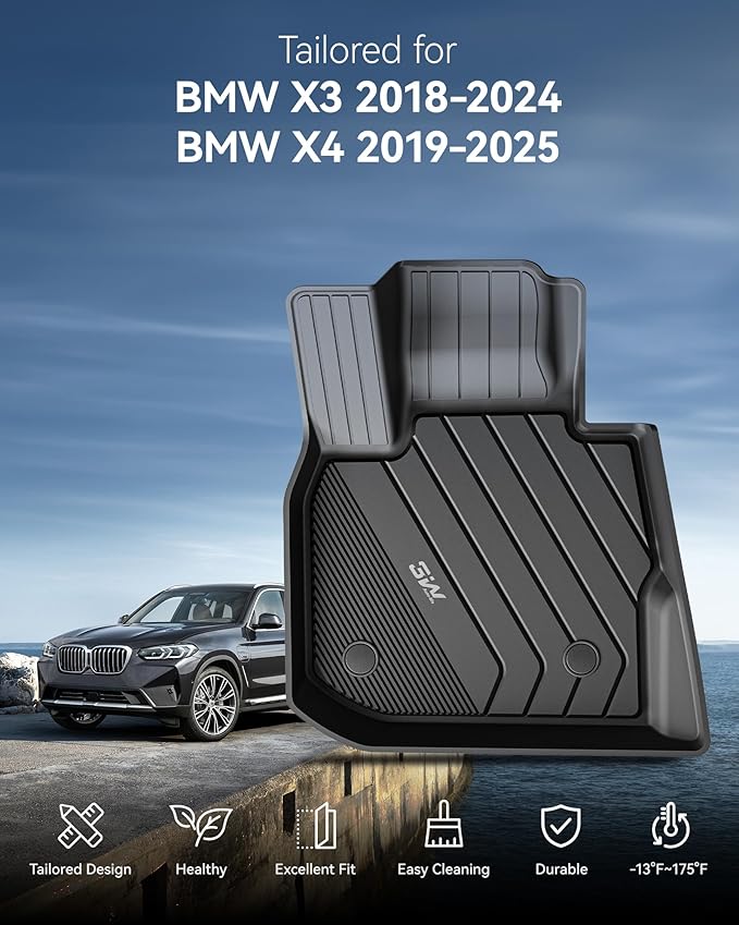 3W Floor Mats & Detachable Carpet Fit for 2018-2024 BMW X3 Floor Mats & 2019-2025 X4,Floor Liner for X3 30i M40i 30e M, X4 M M40i xDrive30i, Full Set Car Mats, Double Layer TPE All-Weather Accessories