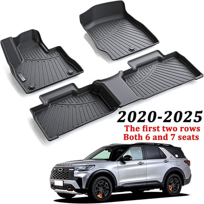 2 Rows Floor Mats for 2020-2024 2025 Ford Explorer Passenger Models,TPE All Weather Protection Car Floor Liners Accessories | Front & Second Row, 3-Pc