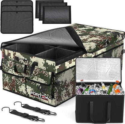 FORTEM Trunk Organizer with Cooler For SUV Car Trunk, Foldable Storage, Car Accessories for Women Men, Collapsible Bag, Perfect Christmas Gifts, 600D Oxford, Non Slip Bottom, Straps, Soft Cover (105L)