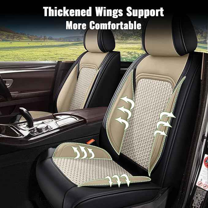 Car Seat Covers Front Seats for Chevy Colorado 2015-2023 2024 2025 2026 - Breathable Cooling Ice Silk Leather Seat Cover - 2 Seats for Chevrolet Colorado Accessories (Black&Beige)