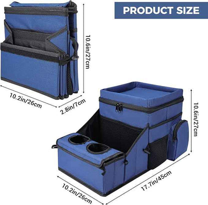 COOLBEBE Car Seat Organizer, Backseat Car Organizer with Cup Holders for Kids and Adults Travel, Cooler Compartment Passenger Seat Organizer Storage Box for Front or Middle Seat, Navy Blue
