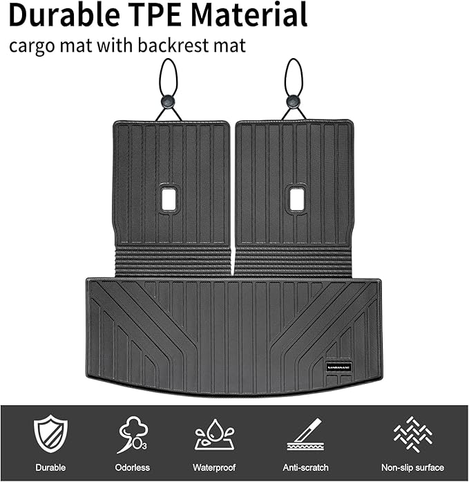 Cargo Mat Compatible with 2020-2025 Ford Explorer 6&7 Passenger - All-Weather Trunk Liner with Backrest Mat, Easy-Clean TPE Protector, Custom-Fit for Explorer Accessories